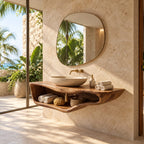 Curved Tray Floating Bathroom Vanity 20-60 Inch, Smooth Sculpted Solid Wood Wall Unit with Open Shelf