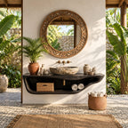 Curved Tray Floating Bathroom Vanity 20-60 Inch, Smooth Sculpted Solid Wood Wall Unit with Open Shelf