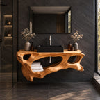 Driftwood Openwork Floating Bathroom Vanity 27-60 Inch, Organic Solid Wood Wall Unit with Towel Shelf