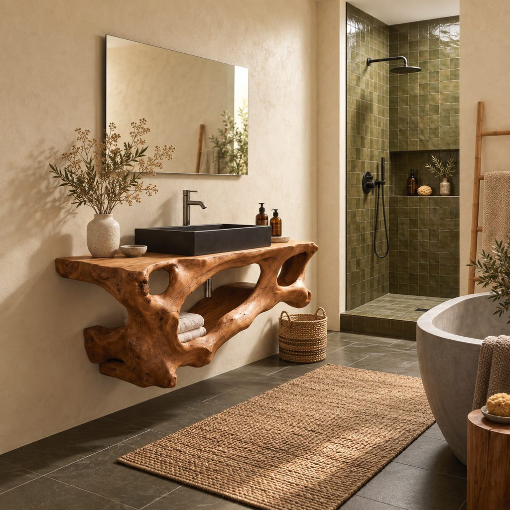 Driftwood Openwork Floating Bathroom Vanity 27-60 Inch, Organic Solid Wood Wall Unit with Towel Shelf