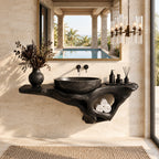 Root Pocket Floating Bathroom Vanity 20-60 Inch, Sculpted Solid Wood Wall Unit with Round Towel Nook