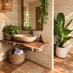 Rugged Knobby Edge Floating Bathroom Vanity Top 20-71 Inch, Solid Wood Wall-Mounted Live Edge Counter
