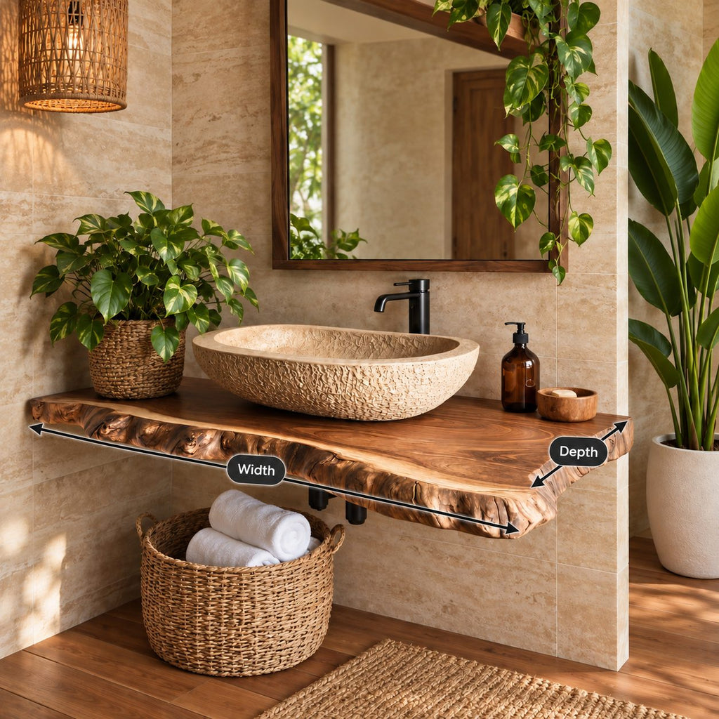 Rugged Knobby Edge Floating Bathroom Vanity Top 20-71 Inch, Solid Wood Wall-Mounted Live Edge Counter