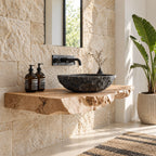 Thick Burl Front Floating Bathroom Vanity 20-71 Inch, Rough Live Edge Solid Wood Wall-Mounted Slab