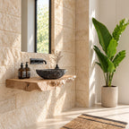 Thick Burl Front Floating Bathroom Vanity 20-71 Inch, Rough Live Edge Solid Wood Wall-Mounted Slab