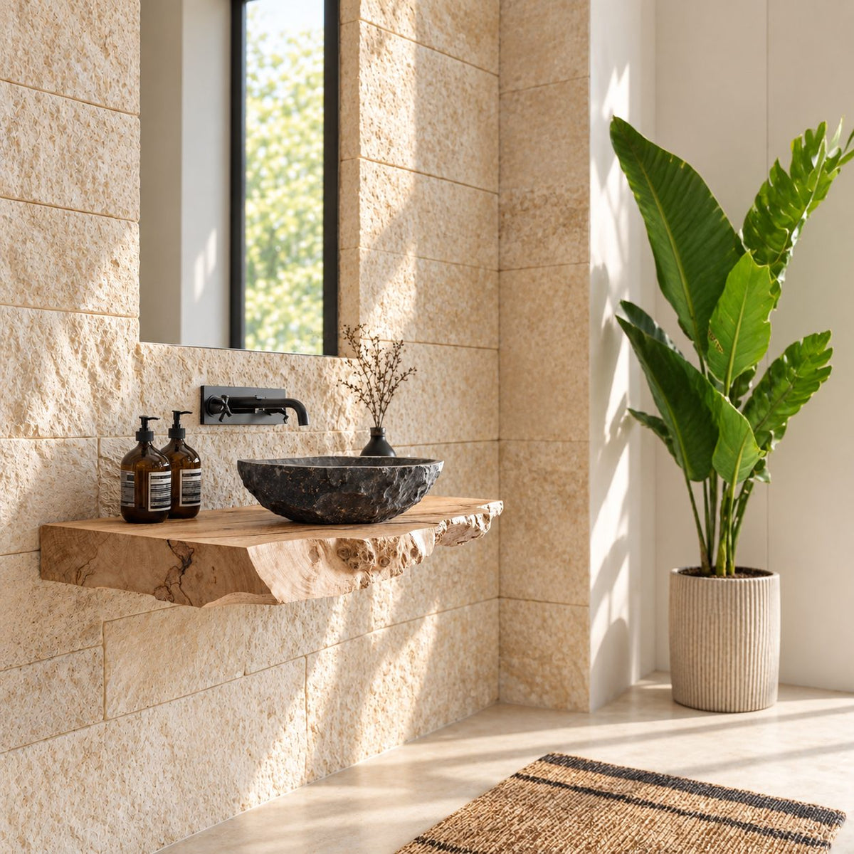 Thick Burl Front Floating Bathroom Vanity 20-71 Inch, Rough Live Edge Solid Wood Wall-Mounted Slab