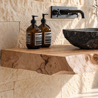 Thick Burl Front Floating Bathroom Vanity 20-71 Inch, Rough Live Edge Solid Wood Wall-Mounted Slab