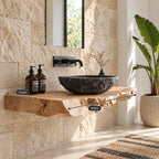 Thick Burl Front Floating Bathroom Vanity 20-71 Inch, Rough Live Edge Solid Wood Wall-Mounted Slab