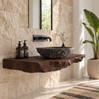 Thick Burl Front Floating Bathroom Vanity 20-71 Inch, Rough Live Edge Solid Wood Wall-Mounted Slab