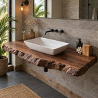 Chiseled Edge Floating Bathroom Vanity 20-71 Inch, Rough Hewn 3.5 Inch Solid Wood Wall-Mounted Top