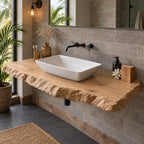 Chiseled Edge Floating Bathroom Vanity 20-71 Inch, Rough Hewn 3.5 Inch Solid Wood Wall-Mounted Top