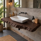 Chiseled Edge Floating Bathroom Vanity 20-71 Inch, Rough Hewn 3.5 Inch Solid Wood Wall-Mounted Top