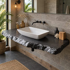 Chiseled Edge Floating Bathroom Vanity 20-71 Inch, Rough Hewn 3.5 Inch Solid Wood Wall-Mounted Top