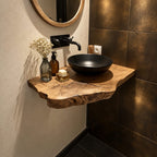 Compact Scalloped Floating Bathroom Vanity Shelf 16-48 Inch, Live Edge Solid Wood Powder Room Top