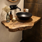 Compact Scalloped Floating Bathroom Vanity Shelf 16-48 Inch, Live Edge Solid Wood Powder Room Top