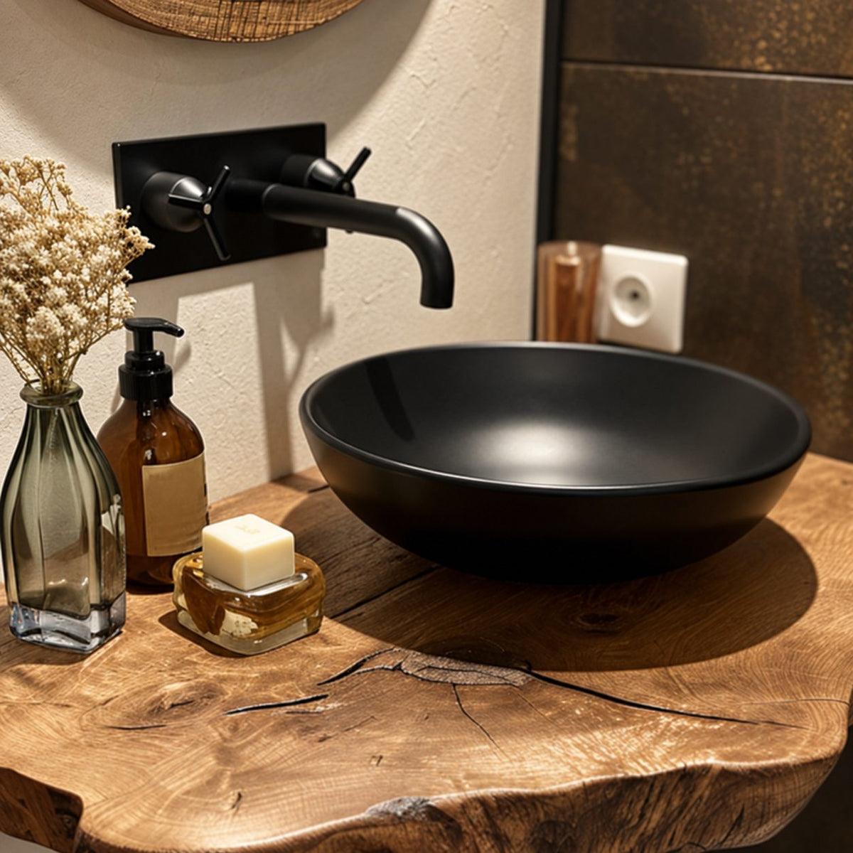 Compact Scalloped Floating Bathroom Vanity Shelf 16-48 Inch, Live Edge Solid Wood Powder Room Top