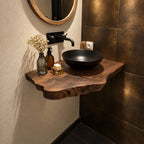 Compact Scalloped Floating Bathroom Vanity Shelf 16-48 Inch, Live Edge Solid Wood Powder Room Top