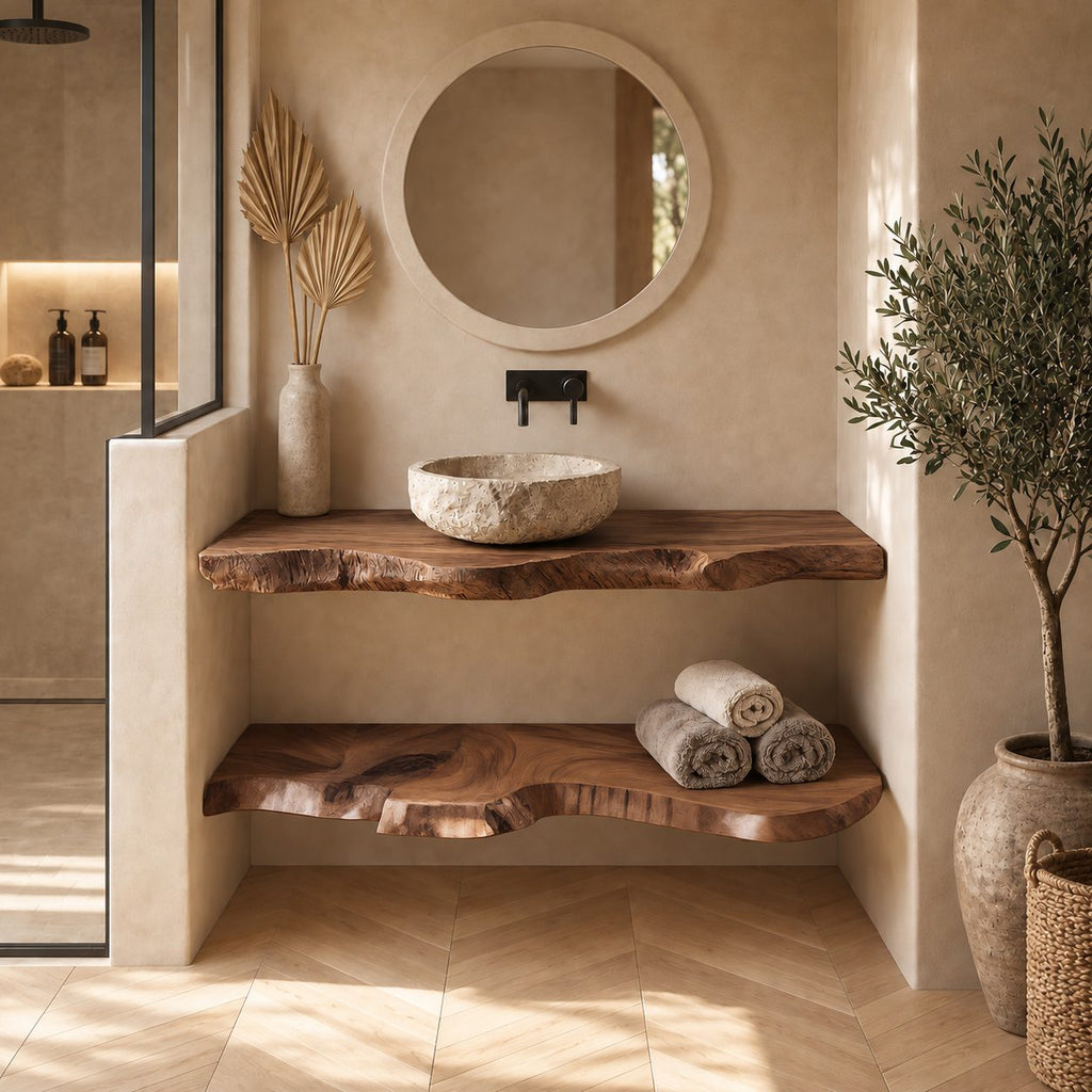 Thick Slab Floating Bathroom Vanity Shelf 16-48 Inch, Raw Live Edge Solid Wood Counter, Priced Per Slab