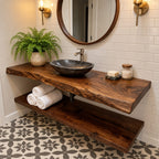 Swirl Grain Floating Bathroom Vanity Shelf 16-48 Inch, Live Edge Solid Wood Slab Counter, Priced Per Slab