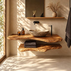 Soft Curve Floating Bathroom Vanity Shelf 16-48 Inch, Rounded Edge Solid Wood Slab, Priced Per Slab