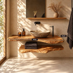 Soft Curve Floating Bathroom Vanity Shelf 16-48 Inch, Rounded Edge Solid Wood Slab, Priced Per Slab