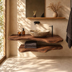 Soft Curve Floating Bathroom Vanity Shelf 16-48 Inch, Rounded Edge Solid Wood Slab, Priced Per Slab