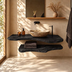 Soft Curve Floating Bathroom Vanity Shelf 16-48 Inch, Rounded Edge Solid Wood Slab, Priced Per Slab