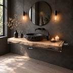 Rough Split Edge Floating Bathroom Vanity Shelf 16-48 Inch, Wall-Mounted Solid Wood Powder Room Counter