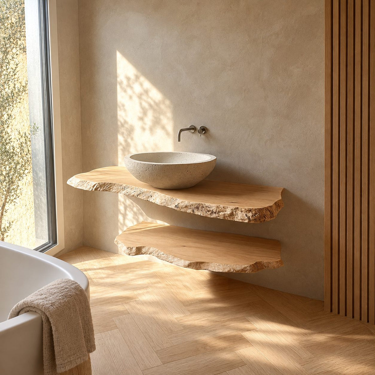Jagged Live Edge Floating Bathroom Vanity Shelf 16-48 Inch, Solid Wood Slab, Price Is for One Slab