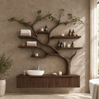 Wall Tree Bathroom Vanity 36-60 Inch, Long Floating Drawer Cabinet Under a Curving Trunk with Seven Shelves