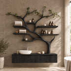 Wall Tree Bathroom Vanity 36-60 Inch, Long Floating Drawer Cabinet Under a Curving Trunk with Seven Shelves