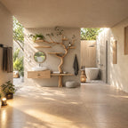 Slender Tree Bathroom Vanity 70 Inch, Floating Two Door Cabinet with Side Plank Shelf and Six Branch Shelves