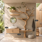 Slender Tree Bathroom Vanity 70 Inch, Floating Two Door Cabinet with Side Plank Shelf and Six Branch Shelves