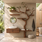 Slender Tree Bathroom Vanity 70 Inch, Floating Two Door Cabinet with Side Plank Shelf and Six Branch Shelves
