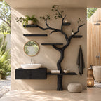 Slender Tree Bathroom Vanity 70 Inch, Floating Two Door Cabinet with Side Plank Shelf and Six Branch Shelves
