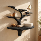Stump Bracket Tree Bathroom Vanity 60 Inch, Live Edge Floating Countertop with Five Rounded Branch Shelves