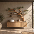 Bonsai Style Tree Bathroom Vanity 70 Inch, Floating Four Panel Cabinet with Three Long Branch Shelves