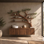 Bonsai Style Tree Bathroom Vanity 70 Inch, Floating Four Panel Cabinet with Three Long Branch Shelves