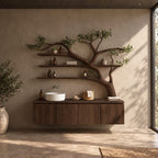 Bonsai Style Tree Bathroom Vanity 70 Inch, Floating Four Panel Cabinet with Three Long Branch Shelves