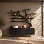 Bonsai Style Tree Bathroom Vanity 70 Inch, Floating Four Panel Cabinet with Three Long Branch Shelves