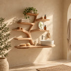 Six Tier Tree Bathroom Vanity 60 Inch, Thin Live Edge Floating Countertop with Thick Branch Shelves