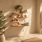 Six Tier Tree Bathroom Vanity 60 Inch, Thin Live Edge Floating Countertop with Thick Branch Shelves