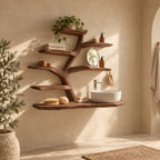 Six Tier Tree Bathroom Vanity 60 Inch, Thin Live Edge Floating Countertop with Thick Branch Shelves