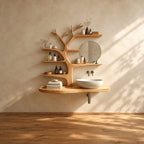 Smooth Sculpted Tree Bathroom Vanity 60 Inch, Rounded Floating Countertop with Five Branch Shelves