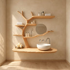 Wind Swept Tree Bathroom Vanity 60 Inch, Oval Floating Countertop with Four Long Branch Shelves