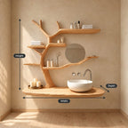 Wind Swept Tree Bathroom Vanity 60 Inch, Oval Floating Countertop with Four Long Branch Shelves