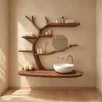 Wind Swept Tree Bathroom Vanity 60 Inch, Oval Floating Countertop with Four Long Branch Shelves