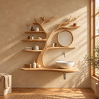 Ring Branch Tree Bathroom Vanity 60 Inch, Rounded Floating Countertop with a Wood Loop and Five Shelves