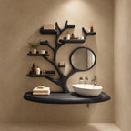 Rail Shelf Tree Bathroom Vanity 60 Inch, Oval Floating Countertop with a Branch Loop and Six Lipped Shelves