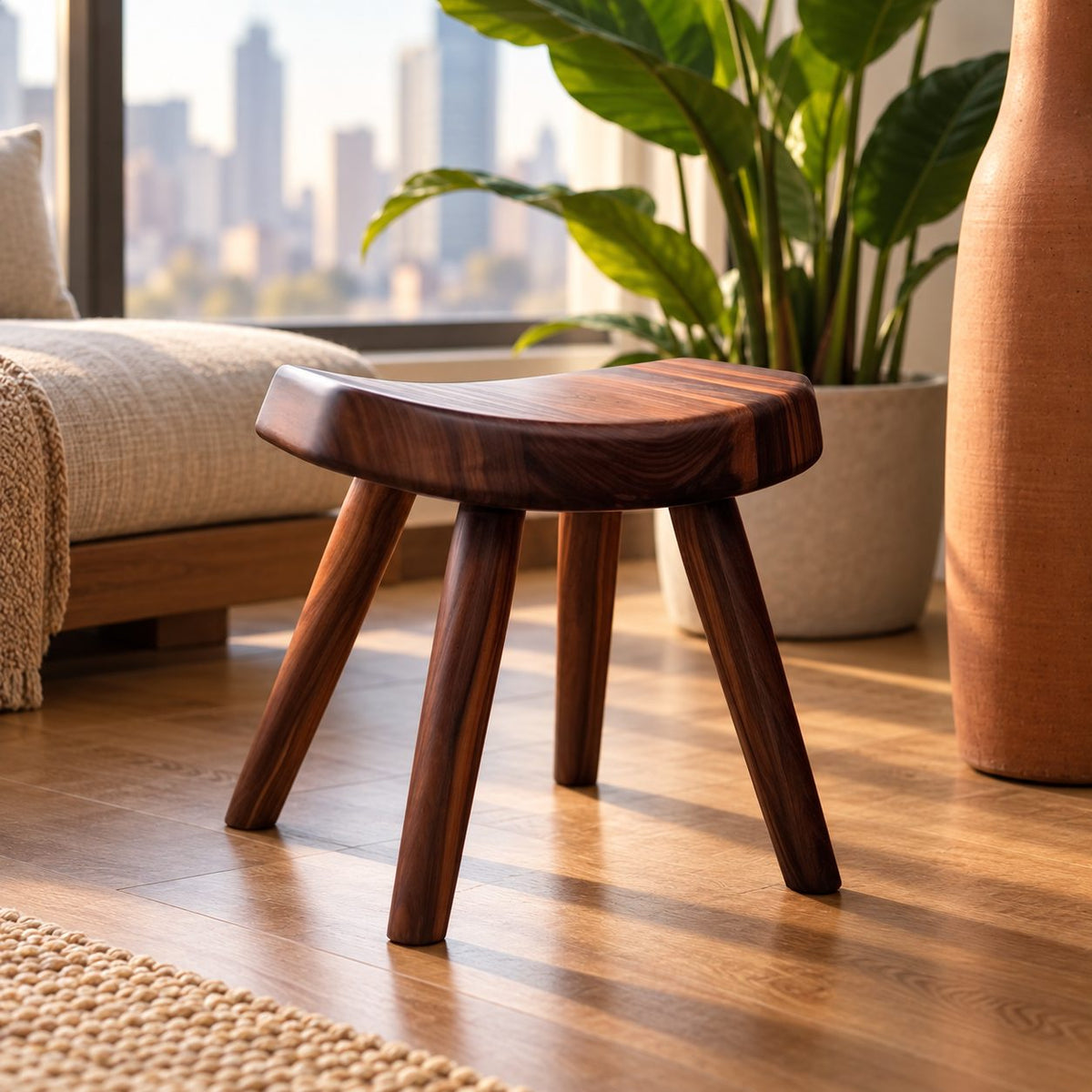Four Leg Splayed Shower Stool, Small Solid Wood Bath Stool with Saddle Seat and Tapered Legs, 12 Inch